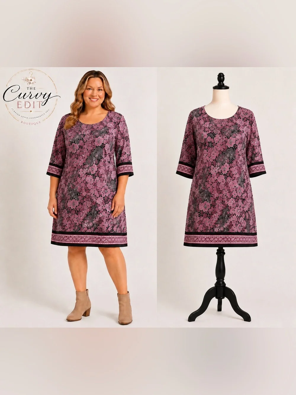 Michael Kors Paisley Print Shift Dress | 2X | Pink & Black Scoop Neck Plus Size